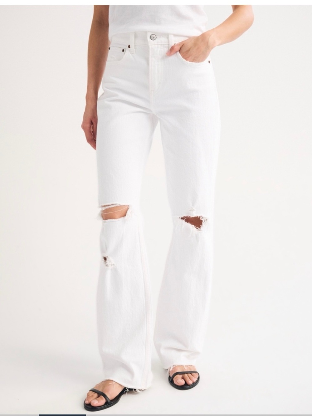 Abercrombie & Fitch White Flare Jeans with Knee Rips